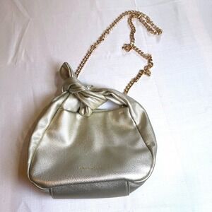 Jentry Kelley Gold Metallic‎ Knotted Handle Vegan Leather Crossbody Hobo Bag